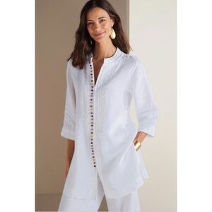 Soft Surroundings Rainbow Desert 100% Linen Tunic in White, Women's Large, $99